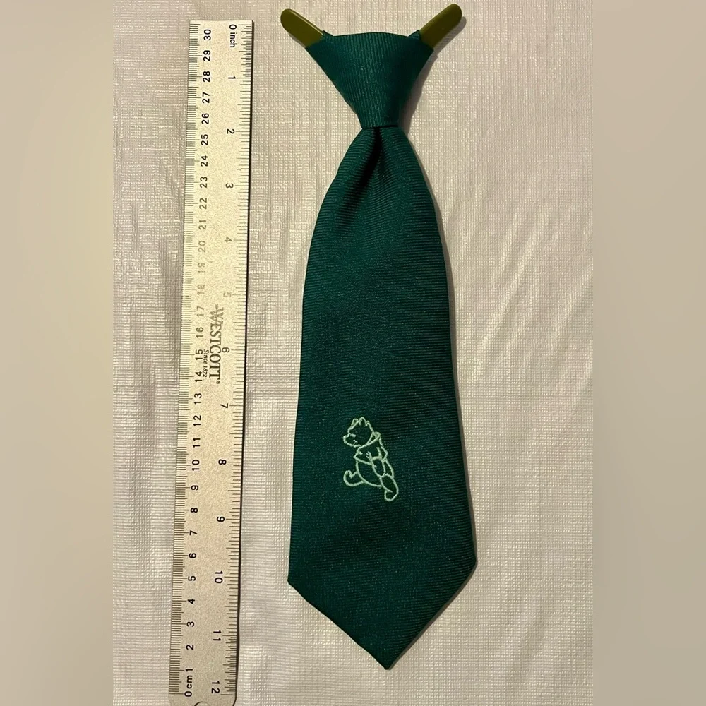 Green Tie with Embroidered Winnie the Pooh Bear